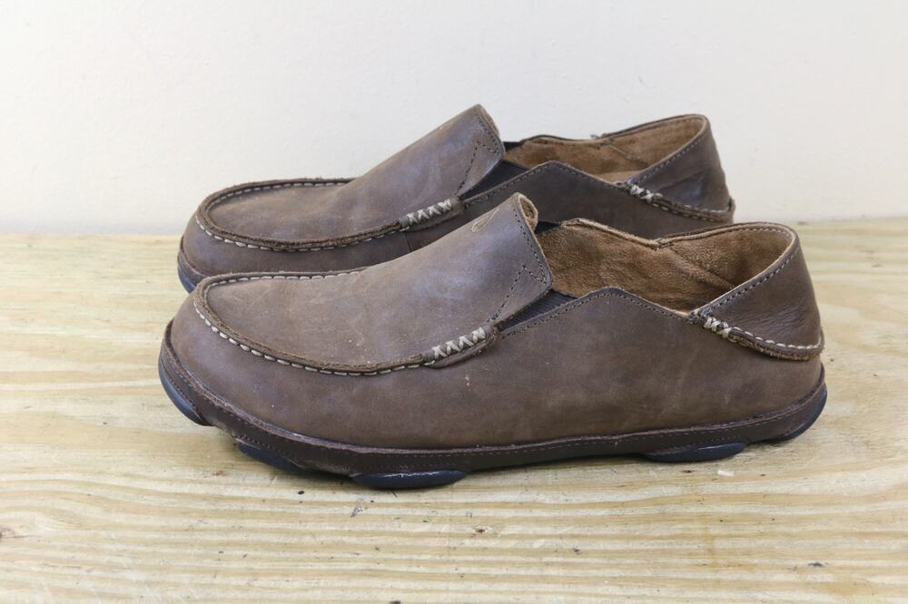Olukai Shoes Mens 10 Brown Leagther Moloa Slip On Moccasins